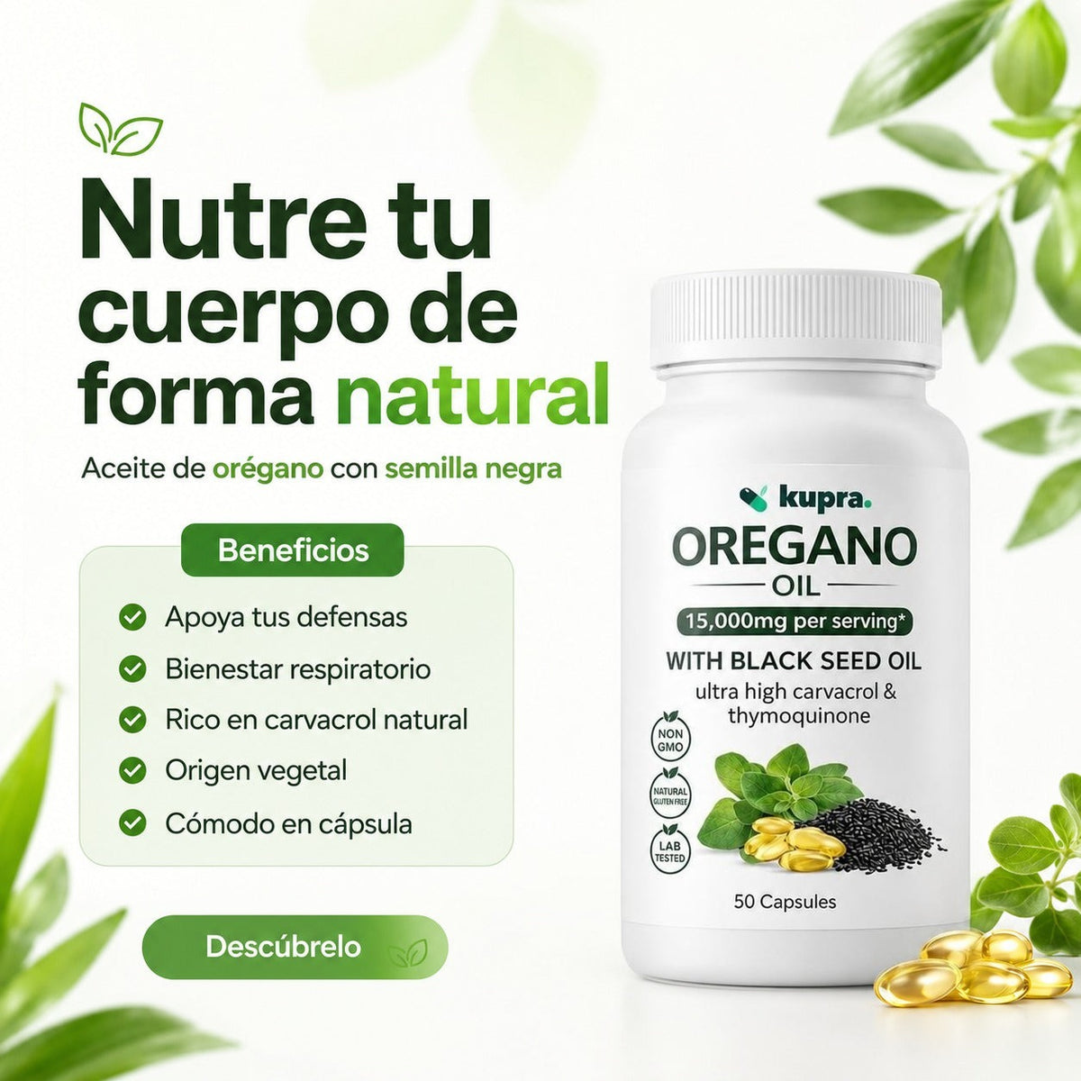 Aceite de Orégano + Semilla Negra — 50 Cápsulas